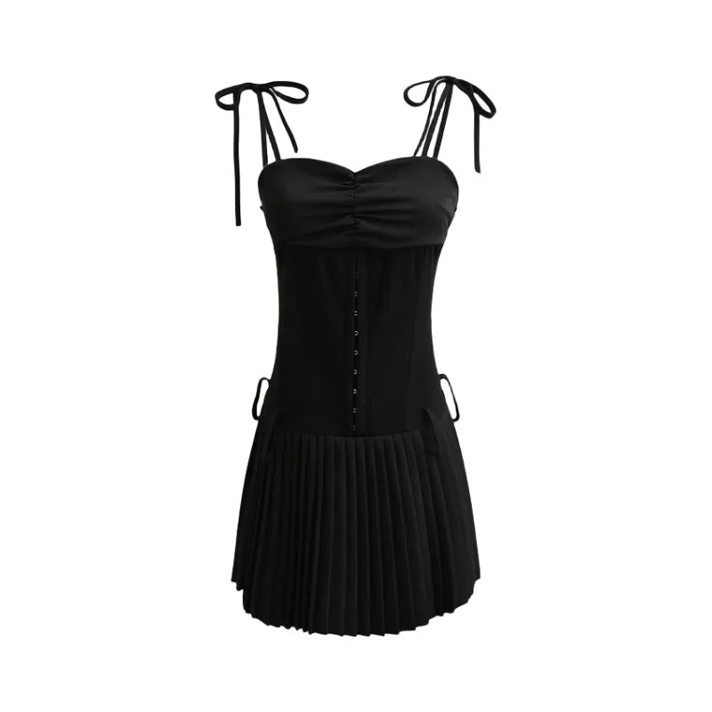 Robe Taille Basse Plissée Noir chez My Store