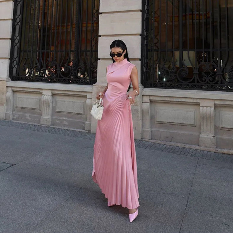 Robe Longue Plissée Rose Rose chez My Store