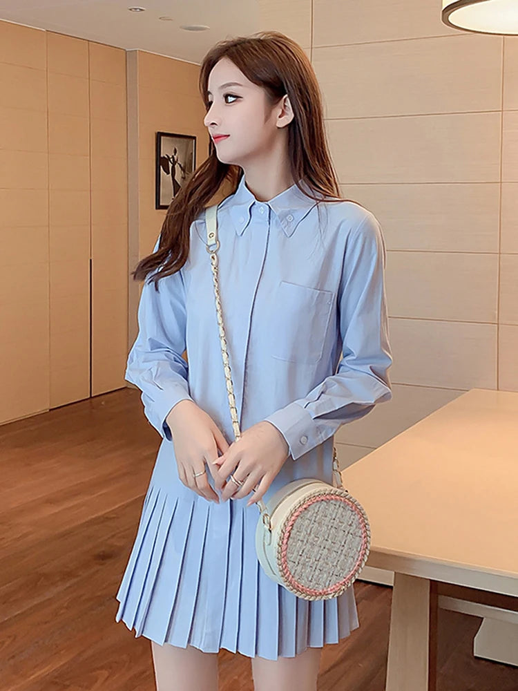 Robe Chemise Plissée Bleu chez My Store