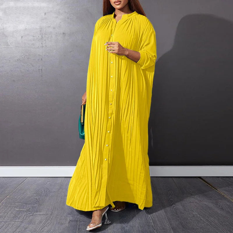 Robe Longue Plissée Manche Longue Jaune chez My Store