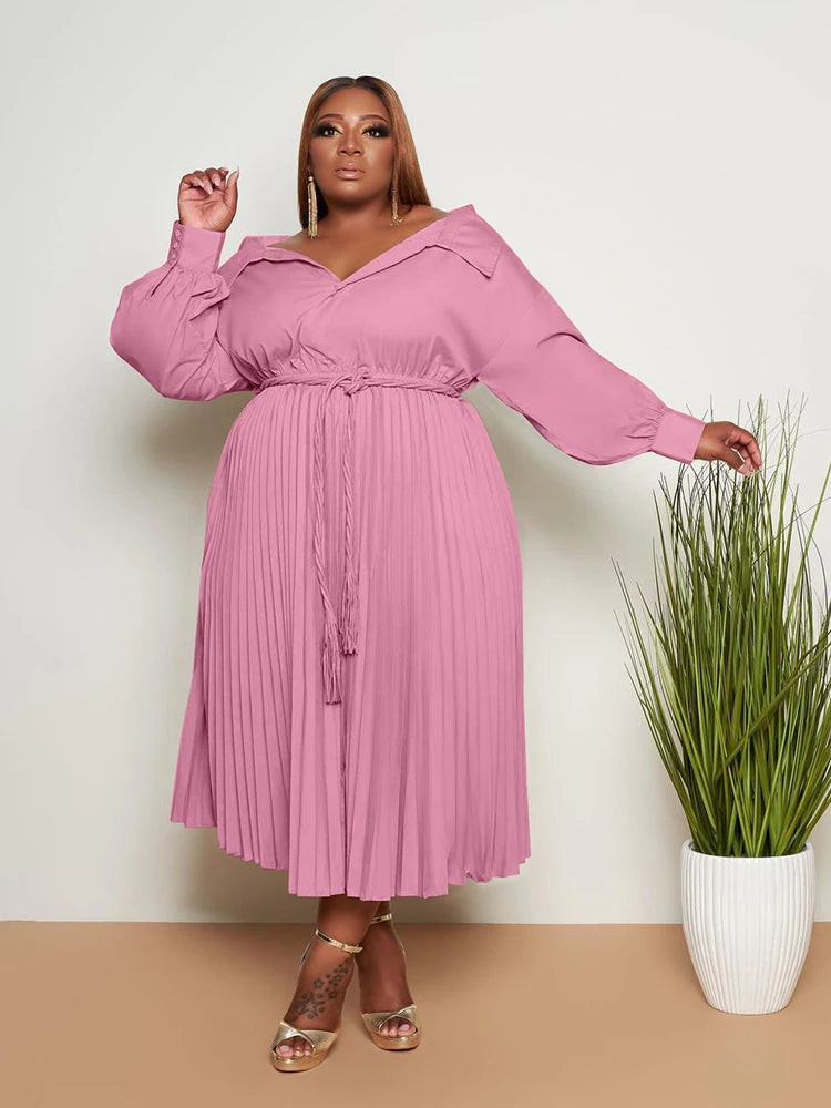 Robe Plissée Grande Taille Rose chez My Store