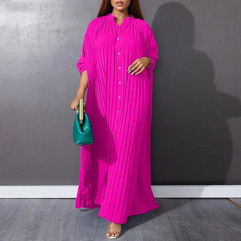 Robe Longue Plissée Manche Longue Rose Rouge chez My Store