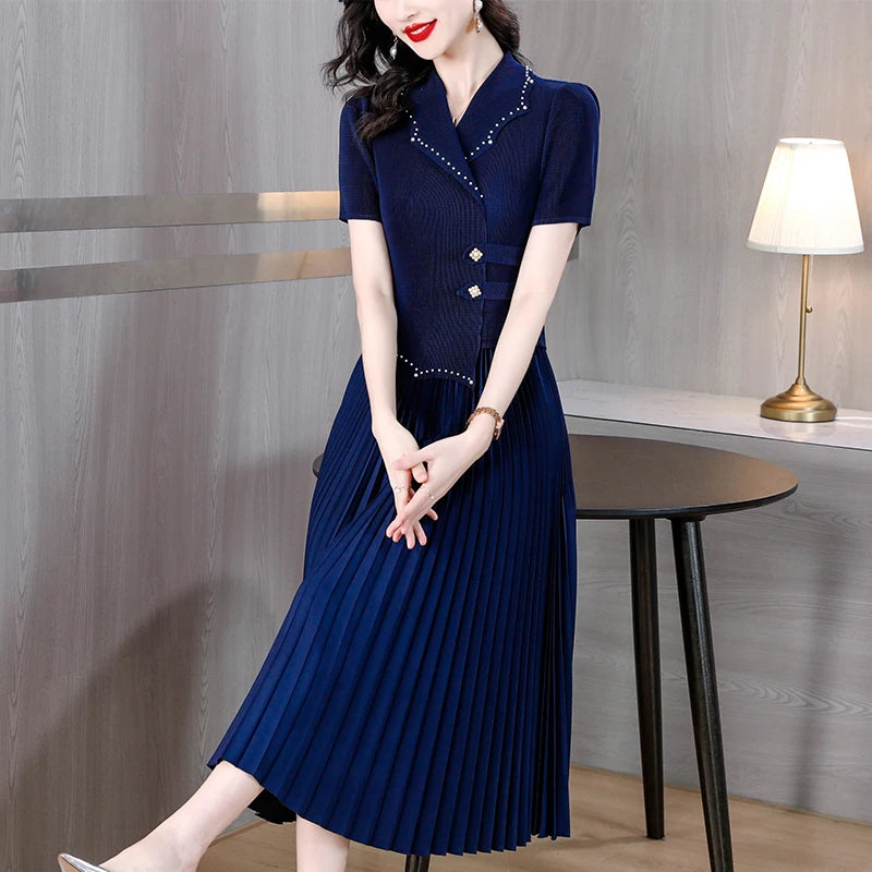 Robe Midi Plissée Bleu chez My Store