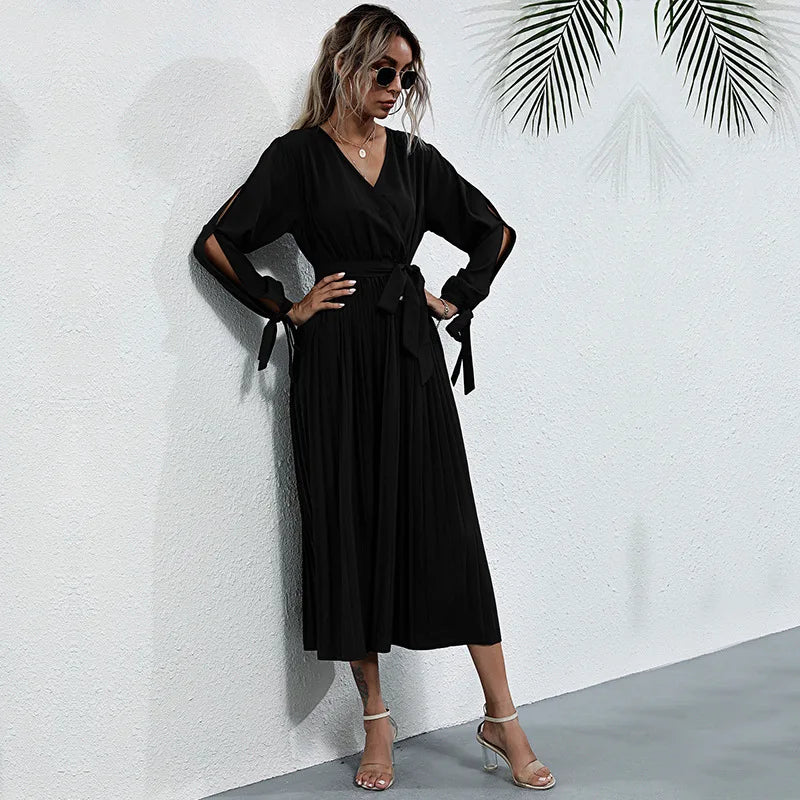 Robe Plissée Manche Longue noir chez My Store