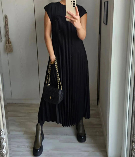 Robe Longue Noire Plissée noir chez My Store