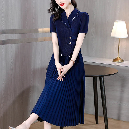 Robe Midi Plissée Bleu chez My Store